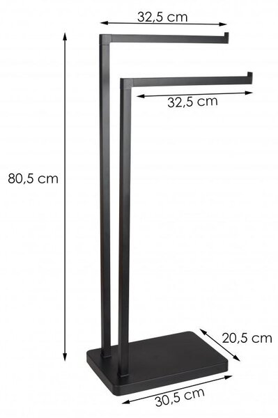 Erga Roki, suport dublu pentru prosoape 30,5x20,5x80,5 cm, negru mat, ERG-YKA-P.ROKI-BLK