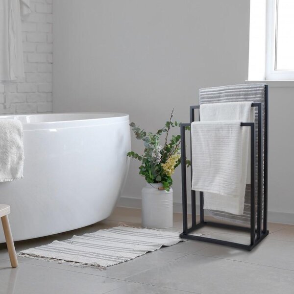 Erga Lonia, suport pentru prosoape cu trei brațe 41x22x85 cm, negru mat, ERG-YKA-P.LONIA3-BLK