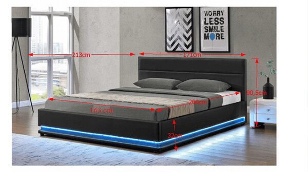 KONDELA Pat matrimonial cu iluminare LED, negru, 160x200, BIRGET NEW
