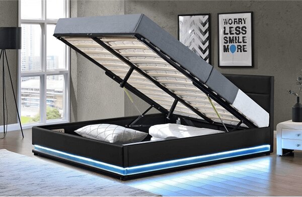 KONDELA Pat matrimonial cu iluminare LED, negru, 160x200, BIRGET NEW