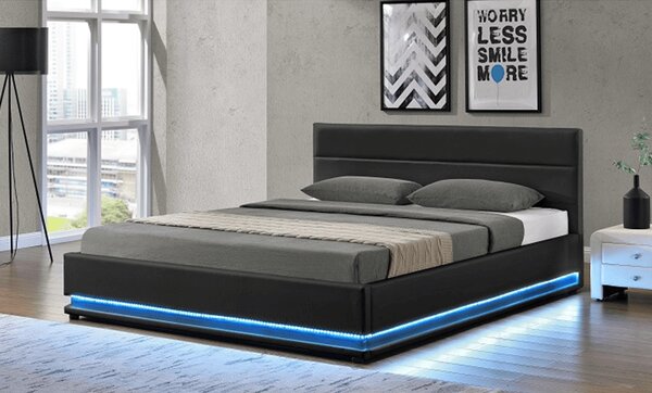 KONDELA Pat matrimonial cu iluminare LED, negru, 160x200, BIRGET NEW