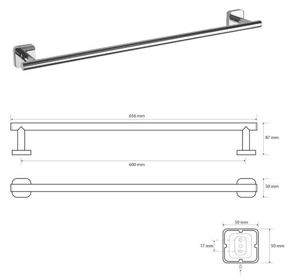 Sapho Sapho, suport prosoape INSIA 600x87mm, crom, IS009