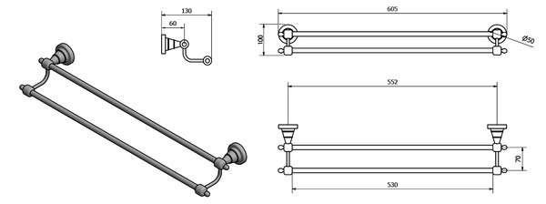 Sapho Sapho, suport dublu pentru prosoape DIAMOND 600 mm, bronz, 1318-11