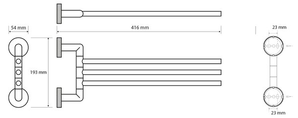 Sapho Sapho, suport triplu pentru prosoape LARISSA, pivotant 350 mm, crom, WS022
