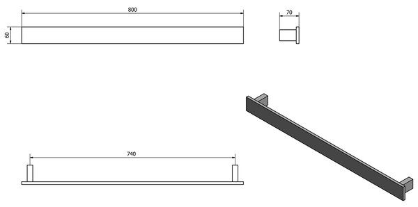 Sapho Sapho, PATRON Suport pentru prosoape 800x60mm, mat negru, PX079