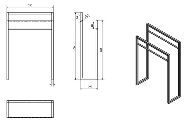 Sapho Sapho, SKA Suport pentru prosoape, 550x790x200mm, mat alb, SKA311