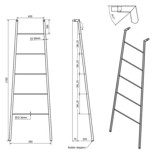 Sapho Sapho, SEGA Uscător de prosoape 550x1700x70 mm, negru, SE104