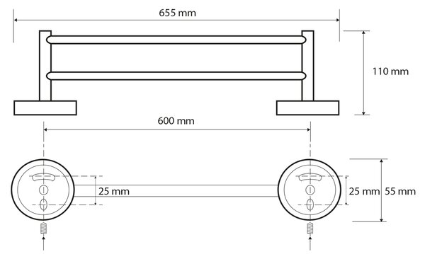 Sapho Sapho, X-ROUND E suport dublu pentru prosoape 655 mm, crom, XR423