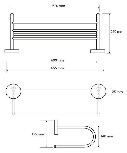 Sapho Sapho, X-ROUND E poliță pentru prosoape tip U, 650 mm, crom, XR418