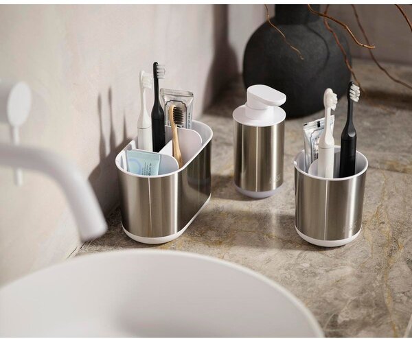 Dozator de săpun lichid argintiu din oțel inoxidabil 300 ml Duo Steel – Joseph Joseph