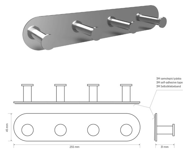 Sapho Sapho, cârlig dublu autoadeziv X-ROUND, oțel inoxidabil lustruit, XR221
