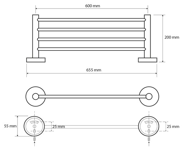 Sapho Sapho, X-ROUND E poliță pentru prosoape 600 mm, crom, XR412