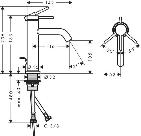 Hansgrohe Tecturis S baterie lavoar stativ || 73310140