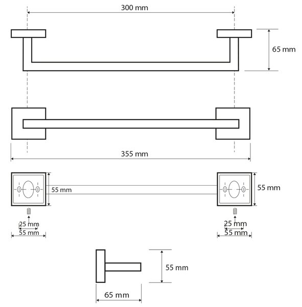 Sapho Sapho, suport pentru prosoape X-SQUARE 300x65mm, crom, XQ401