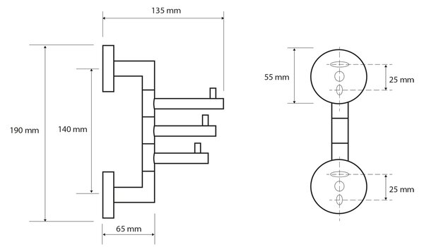 Sapho Sapho, X-ROUND pivotant cu trei cârlige, crom, XR211