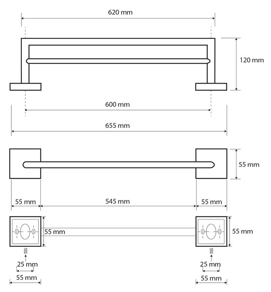 Sapho Sapho, X-SQUARE suport prosop dublu 650mm, crom, XQ404