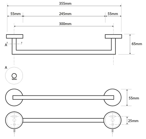 Sapho Sapho, suport pentru prosoape X-STEEL 355 mm, oțel inoxidabil periat, XS400