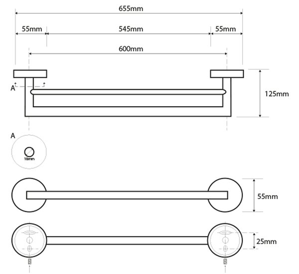 Sapho Sapho, suport prosop X-STEEL dublu 655 mm, oțel inoxidabil periat, XS403