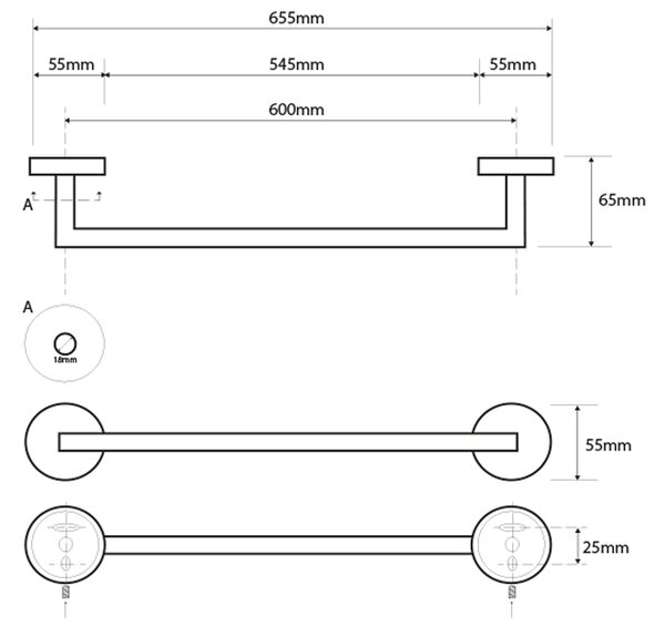 Sapho Sapho, suport pentru prosoape X-STEEL 655 mm, oțel inoxidabil periat, XS402