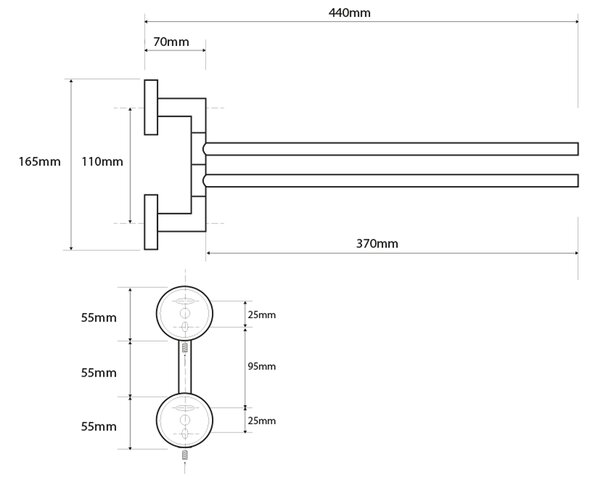 Sapho Sapho, suport dublu pentru prosoape X-STEEL 420 mm, oțel inoxidabil periat, XS405