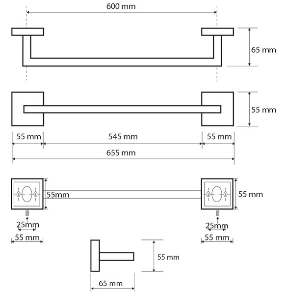 Sapho Sapho, suport prosop X-SQUARE 650mm, crom, XQ403