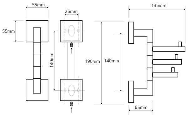 Sapho Sapho, X-SQUARE pivotant cu trei cârlige, crom, XQ204