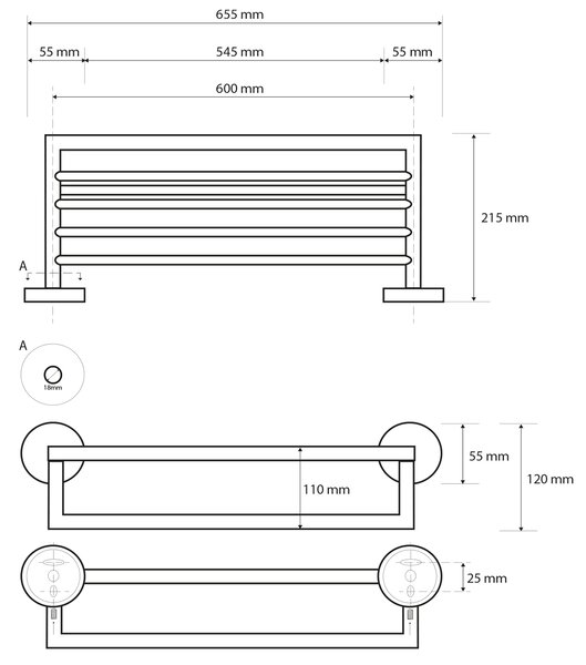 Sapho Sapho, suport pentru prosoape X-STEEL cu bară, oțel inoxidabil periat, XS406
