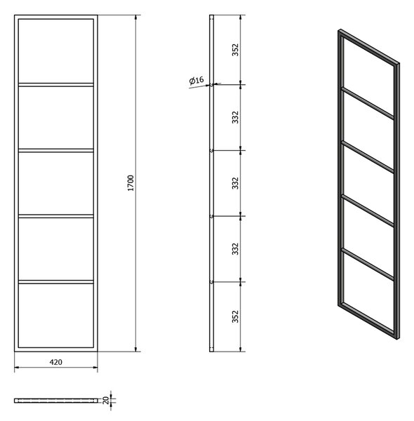 Sapho Sapho, uscător de prosoape SKA în picioare 420x1700x20mm, mat negru, SKA551