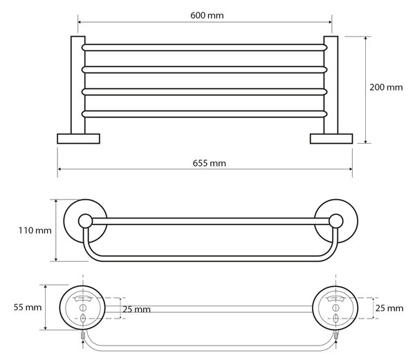 Sapho Sapho, X-ROUND E raft pentru prosoape cu bară 600 mm, crom, XR415