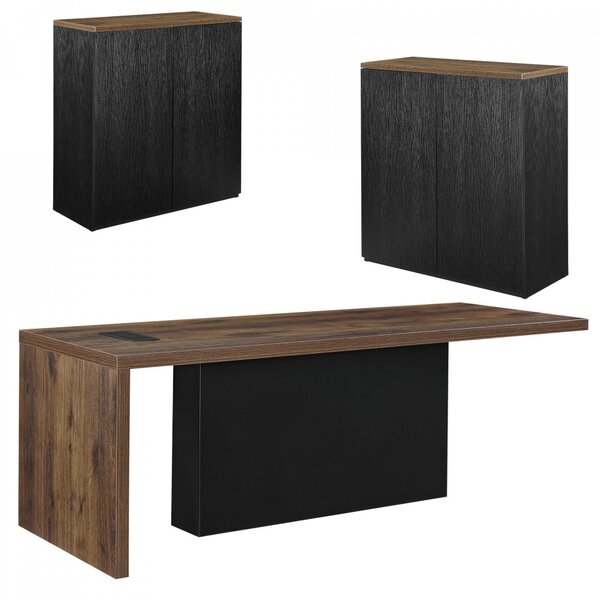 Set mobilier birou Art Lad, 220 x 80 x 77 cm, cu 2 dulapuri pentru documente, maro/negru - P52240257