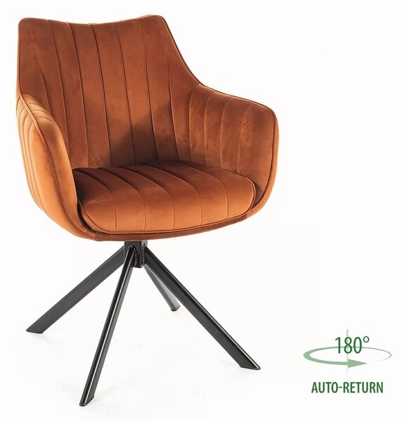 Scaun living rotativ AZALIA, caramiziu/negru, stofa catifelata/metal