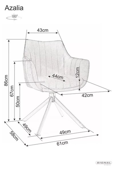 Scaun rotativ AZALIA, gri/negru, stofa/metal, 61x58x86 cm