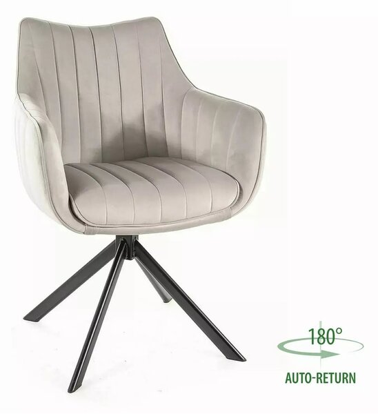 Scaun living rotativ AZALIA, gri deschis/negru, stofa catifelata/metal