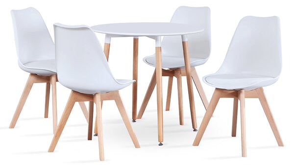 KONDELA Masă dining, alb/fag, diametru 80 cm, ELCAN NEW TYP 2