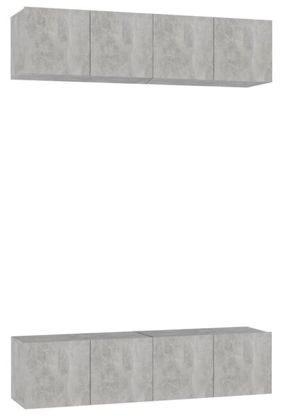 Dulapuri TV, 4 piese, gri beton, 60x30x30 cm, lemn prelucrat