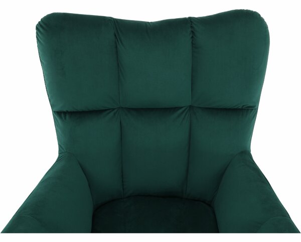 KONDELA Fotoliu de design, catifea Velvet smarald/stejar, FONDAR
