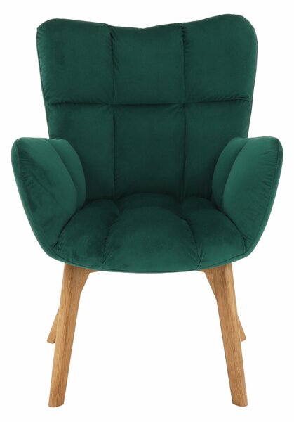 KONDELA Fotoliu de design, catifea Velvet smarald/stejar, FONDAR