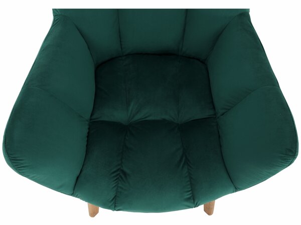 KONDELA Fotoliu de design, catifea Velvet smarald/stejar, FONDAR