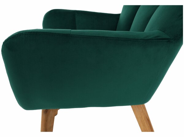 KONDELA Fotoliu de design, catifea Velvet smarald/stejar, FONDAR