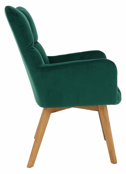 KONDELA Fotoliu de design, catifea Velvet smarald/stejar, FONDAR
