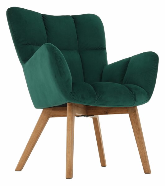 KONDELA Fotoliu de design, catifea Velvet smarald/stejar, FONDAR