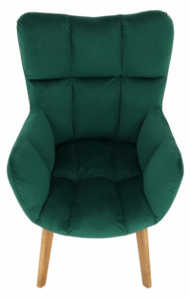 KONDELA Fotoliu de design, catifea Velvet smarald/stejar, FONDAR