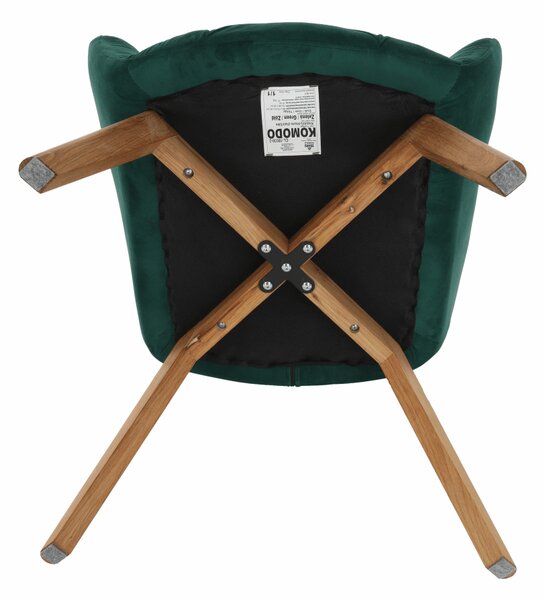KONDELA Fotoliu de design, catifea Velvet smarald/stejar, FONDAR