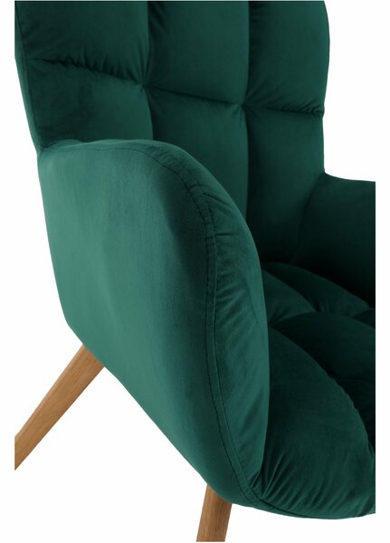 KONDELA Fotoliu de design, catifea Velvet smarald/stejar, FONDAR