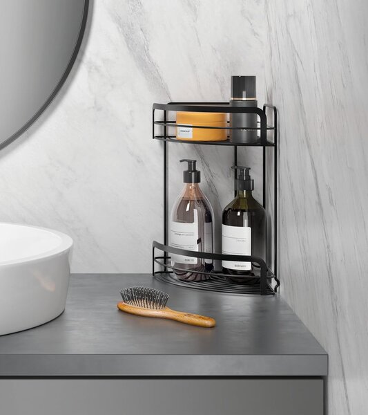 Raft de colț cu 2 etaje pentru baie Metaltex Origin Lava, negru
