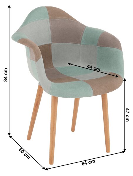 KONDELA Fotoliu de design, patchwork/mentol/maro/fag, KADIR NEW TIP 5