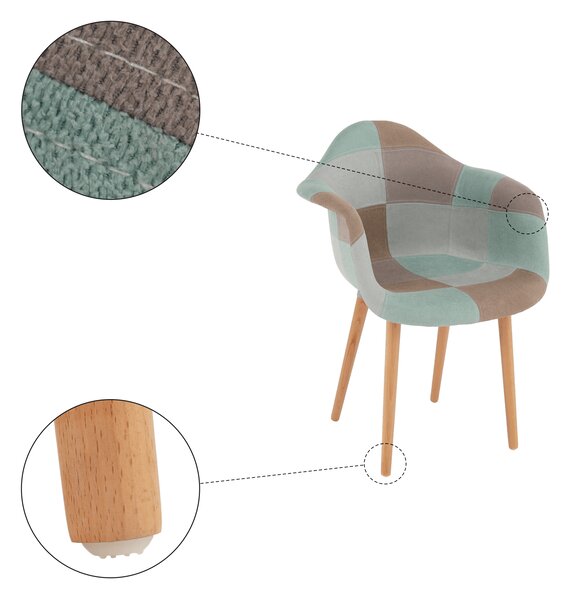 KONDELA Fotoliu de design, patchwork/mentol/maro/fag, KADIR NEW TIP 5