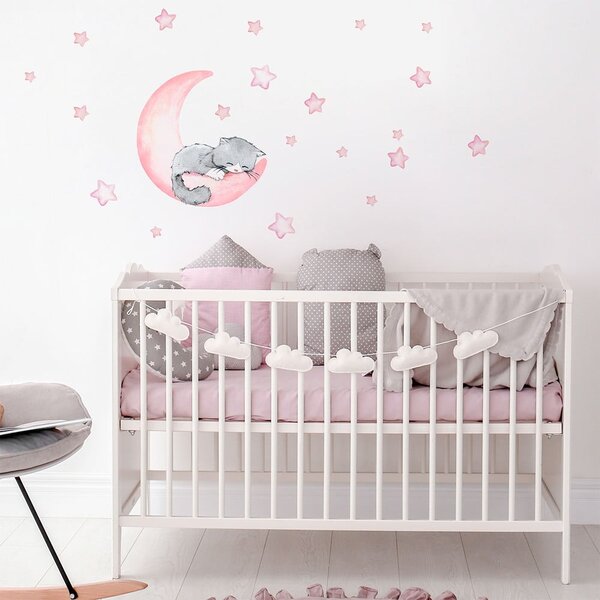 Autocolante de perete pentru camera copiilor Ambiance Magic Cat, roz
