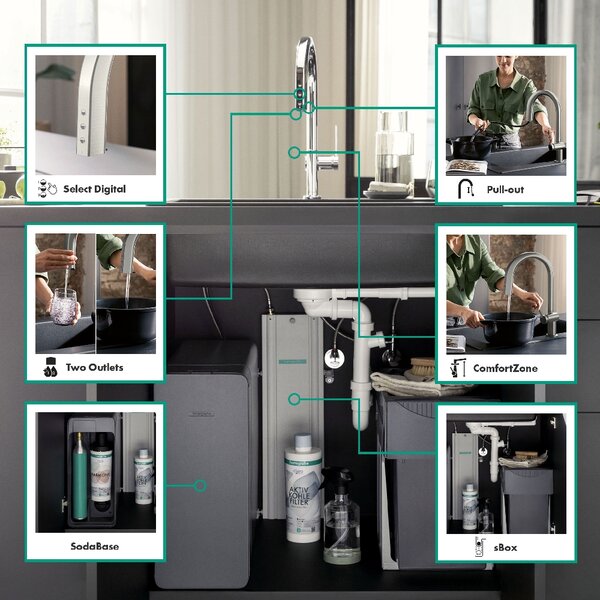 Hansgrohe Aqittura M91 baterie de bucatarie cu filtru pe picior oţel inoxidabil 76836800