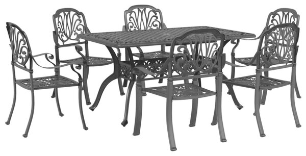 Set mobilier de grădină, 7 piese, negru, aluminiu turnat